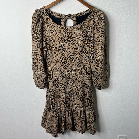 Anthropologie Maeve Animal Print Knit Cut-Out Mini Dress Leopard Tiered Size 14 - Picture 7 of 11